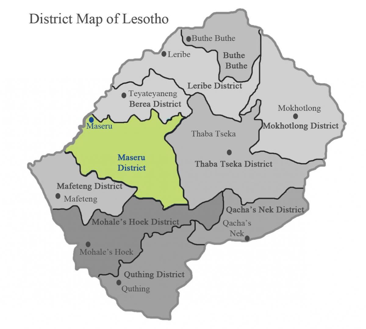 карта на Лесото покажува области