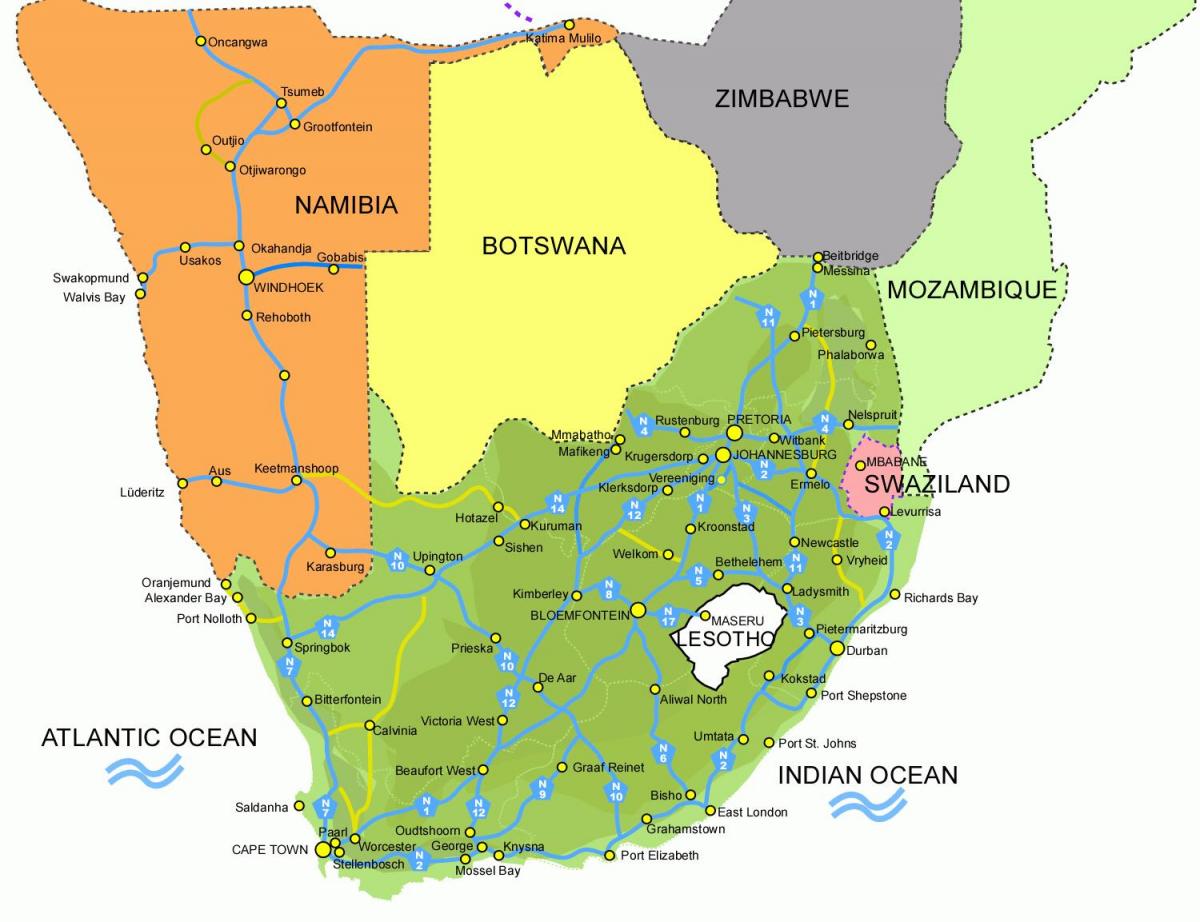 карта на Лесото и јужна африка